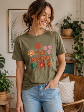 Next Level Apparel “YOU MATTER” Graphic T-Shirt | Women’s Size S | Olive Green